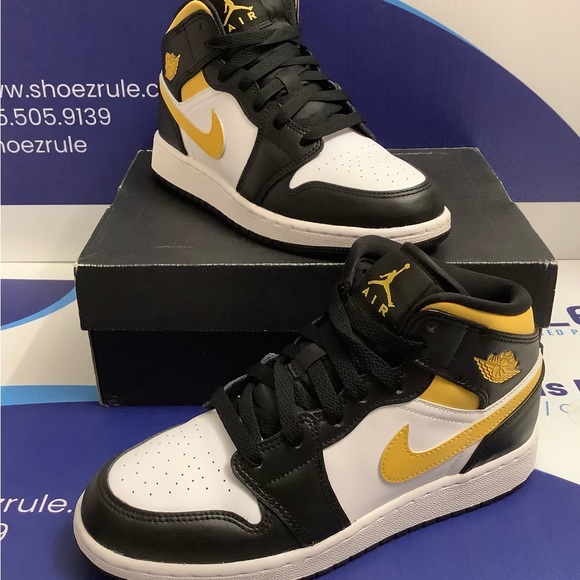 Air Jordan 1 Mid White Pollen Black Kids 5y - Picture 6 of 10